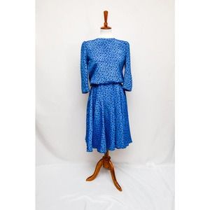 1980s WD2 by diamond poly long sleeve blue/black dress